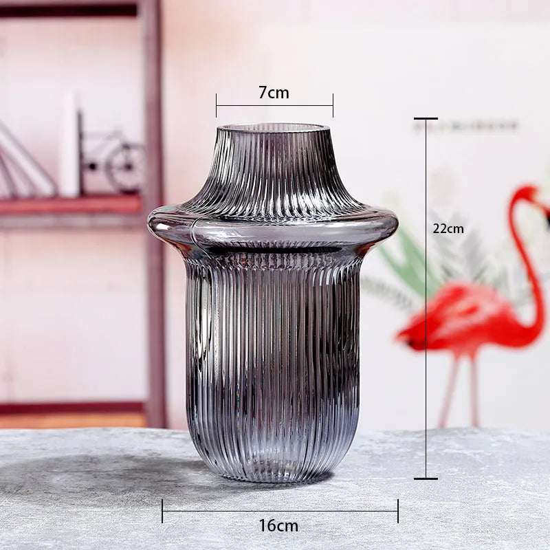 vase en verre dépoli à rayures pour décoration florale et hydroponique - vue 8 sur 12