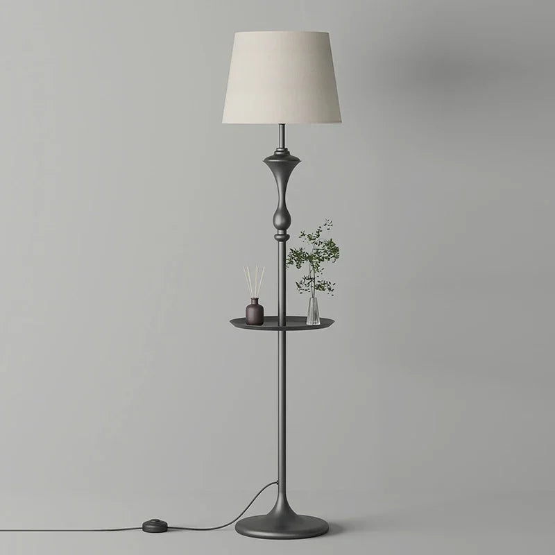 Integrated Floor Lamp with Storage Rack, Coffee Table, LED Living Room Sofa, Bedroom Corner, American Retro Floor Lamp - vue 4 sur 8