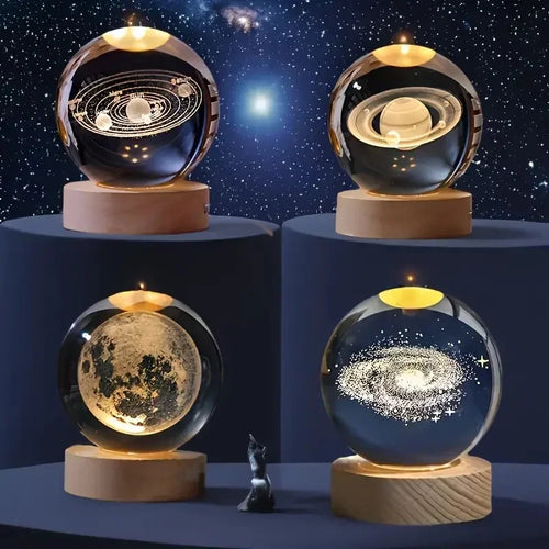 boule de cristal 3D système solaire planète lumineuse cadeau passionnés espace