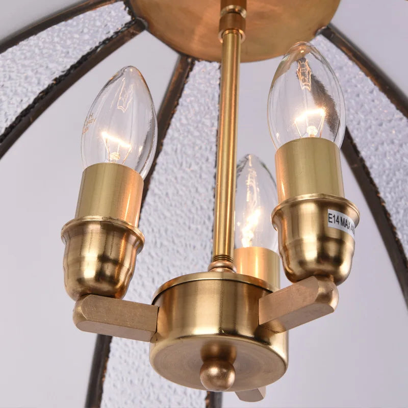 lampe suspendue vintage en verre d'art américain en cuivre - vue 4 sur 6