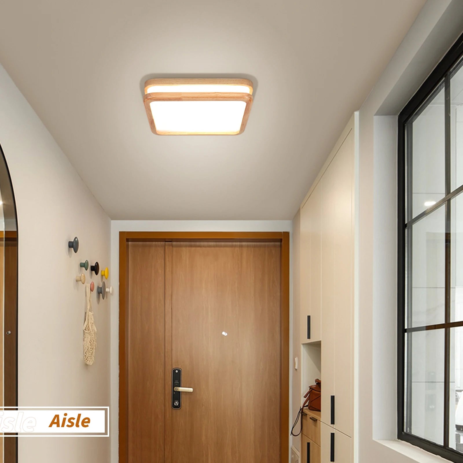 Plafonnier LED en bois lampe carrée nordique moderne maison salon chambre étude Surface luminaire décoration de la maison - vue 10 sur 9