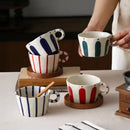 Mug céramique style nordique rayures géométriques anse peinte
