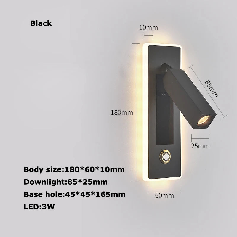 applique murale led rotative avec interrupteur pour lecture