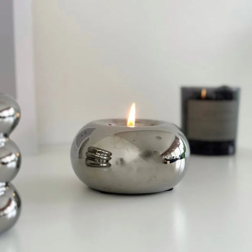 lustre moderne en céramique argentée avec bougies décoratives - vue 3 sur 8