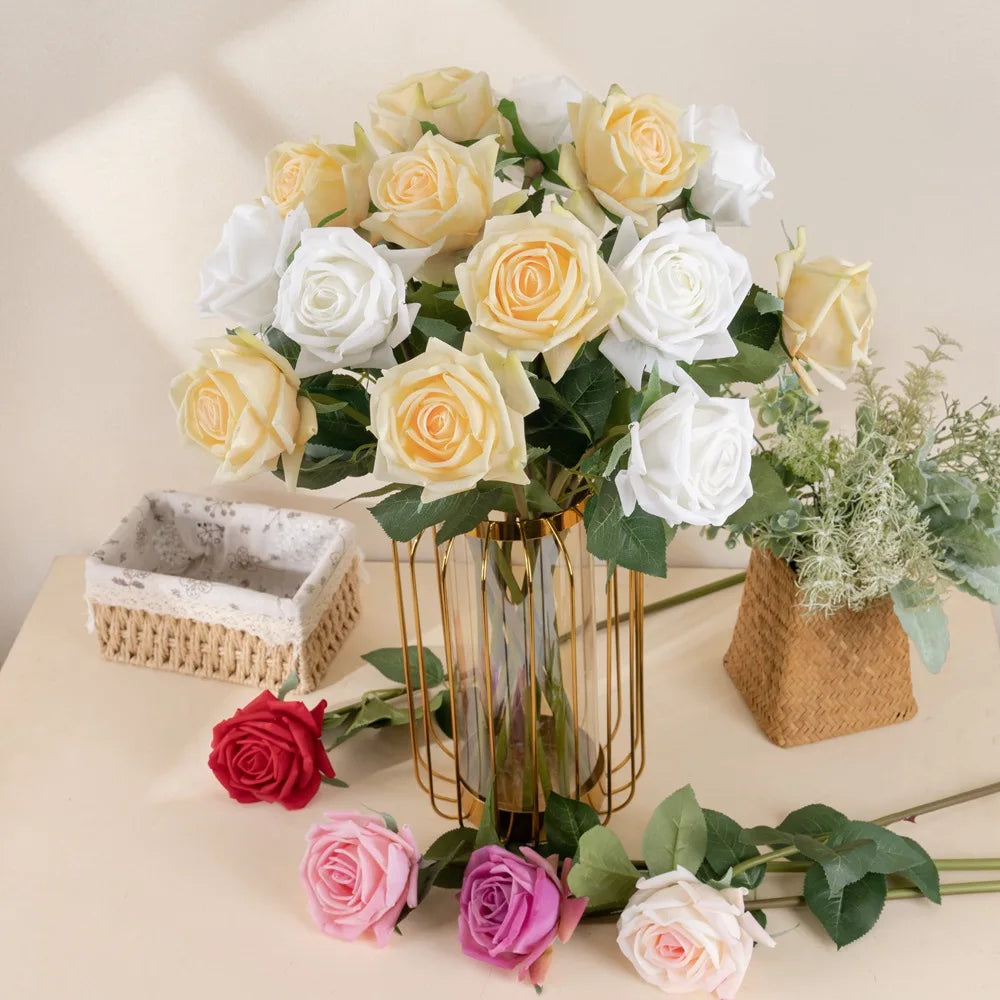 fleurs artificielles roses en tissu pour décoration florale mariage jardin - vue 3 sur 12