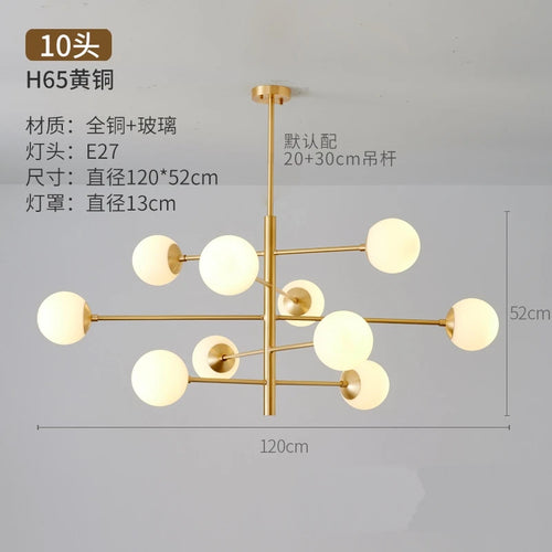 lustre nordique en verre et cuivre design moderne - vue 8 sur 10