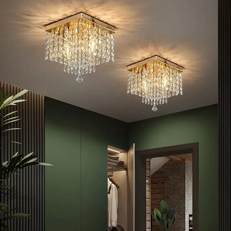 plafonnier led en bois style bohème moderne avec cristal élégant - vue 3 sur 20