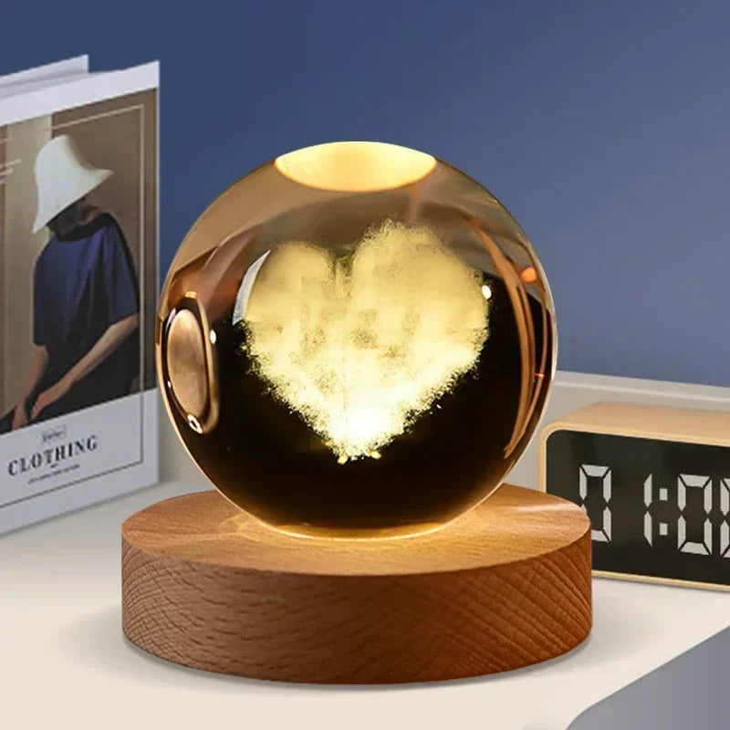 veilleuse 3D en cristal système solaire cadeau décoratif en bois - vue 12 sur 16