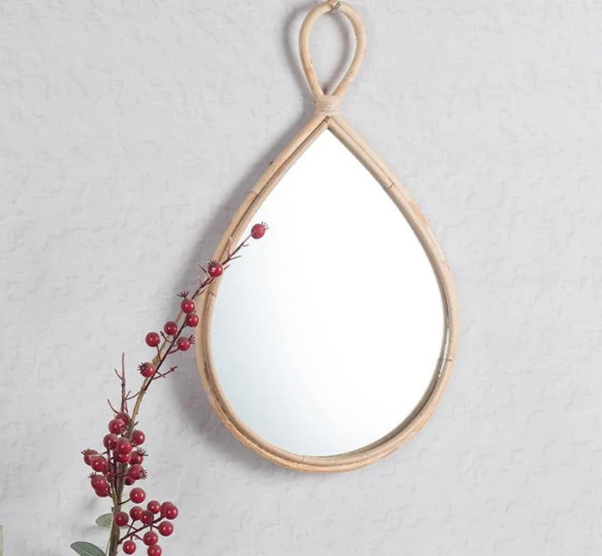 miroir décoratif en osier tissé pour décoration murale unique - vue 3 sur 4