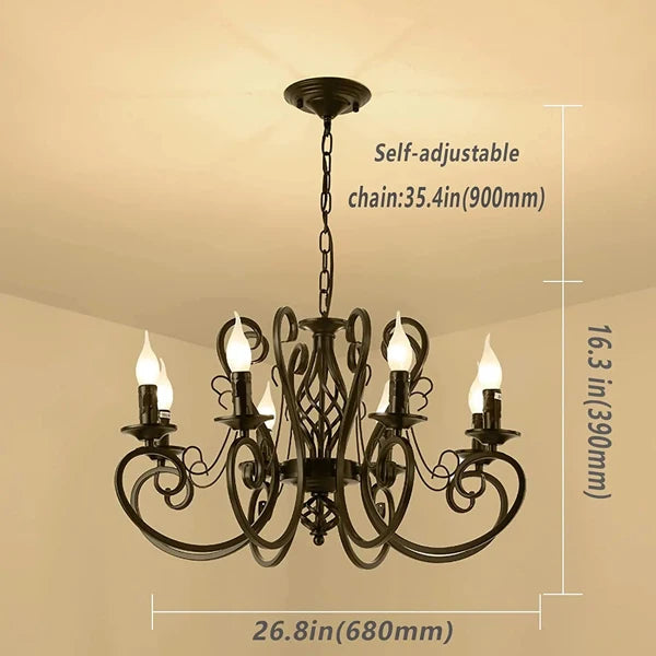 lustre vintage en fer forgé suspension en métal noir - vue 8 sur 8