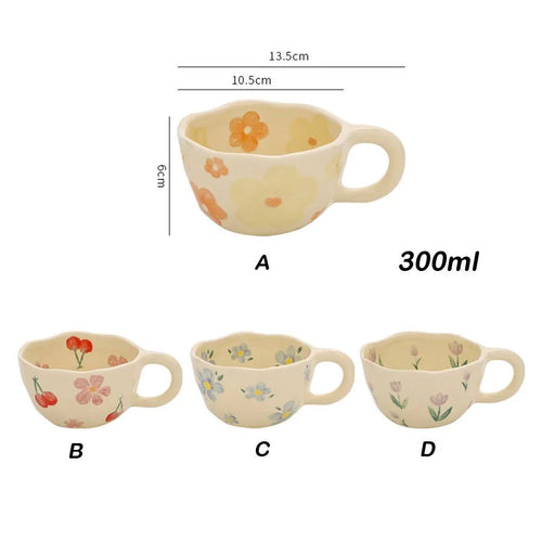Mug ceramique artisanal floral forme irreguliere 300ml