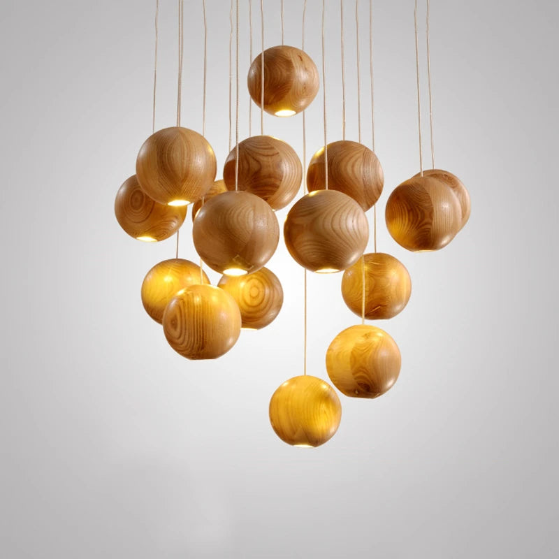 Suspension en bois nordique moderne meubles de salle à manger LED lumières décor à la maison salon villa hôtel