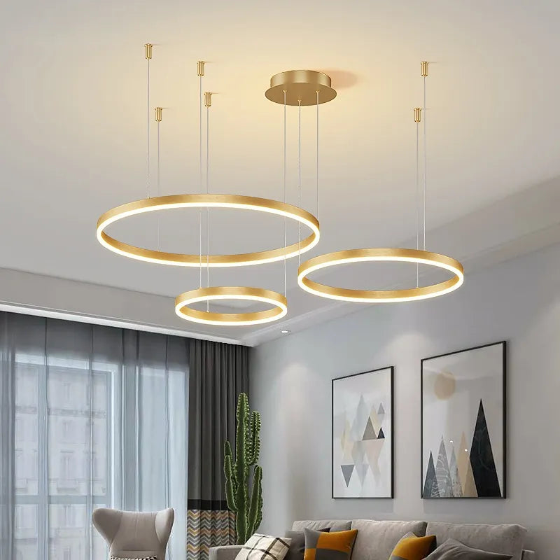 Plafonnier Led suspendu au design moderne avec anneaux brossés - vue 3 sur 3
