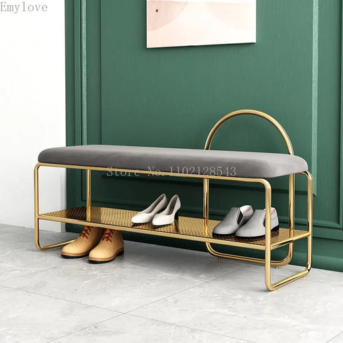 banc à chaussures tendance avec coussin et étagère à deux niveaux - vue 4 sur 8