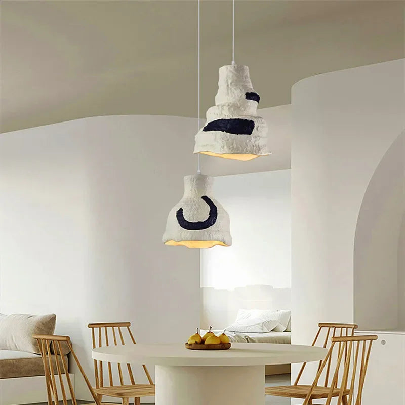 Nordic Wabi Sabi E27 Restaurant Pendant Chandeliers Lustre Living Room Lighting Designer Modern Cafe Bar LED Decor Hanging Lamps - vue 3 sur 11
