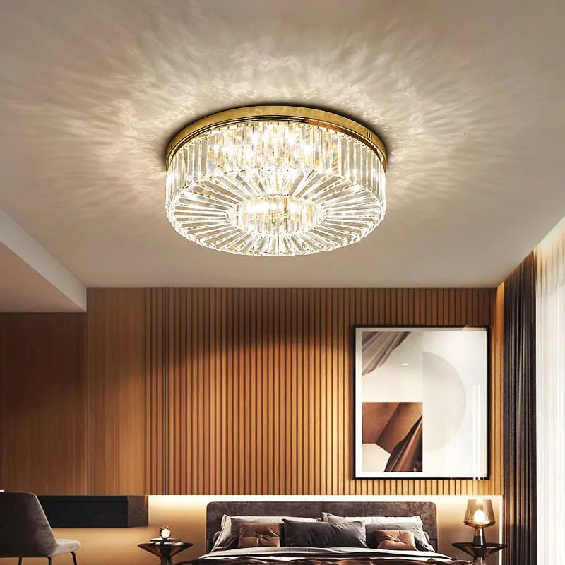 Or Lustre moderne éclairage décoration de la maison de luxe cristal salon plafonnier Dimmable Lustre anneau luminaire LED - vue 5 sur 10