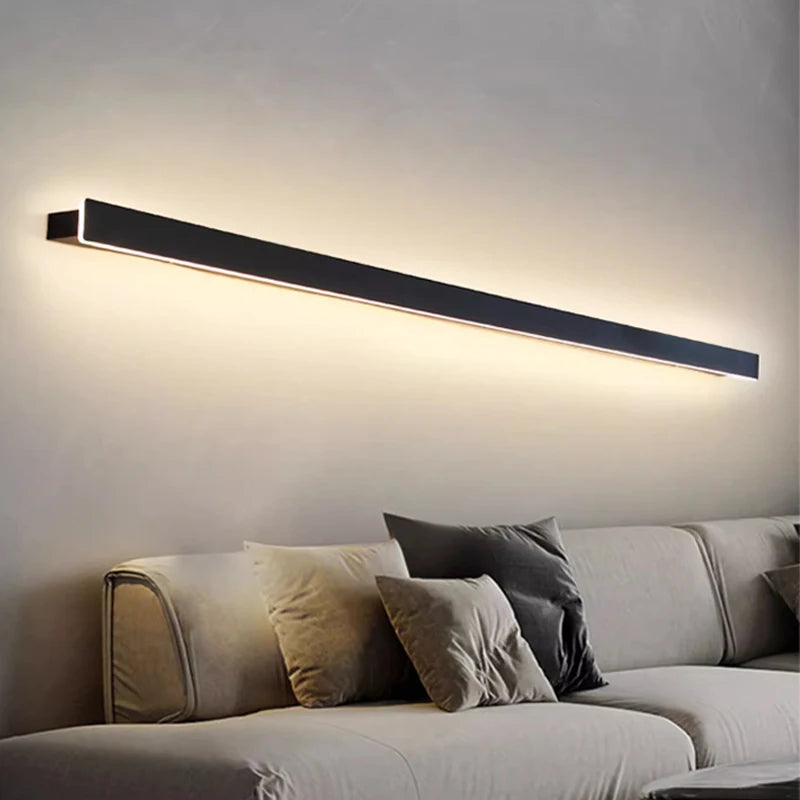 Applique salon canapé fond simple longue bande étagère lampe avec interrupteur protection des yeux chambre chevet éclairage mural - vue 7 sur 16