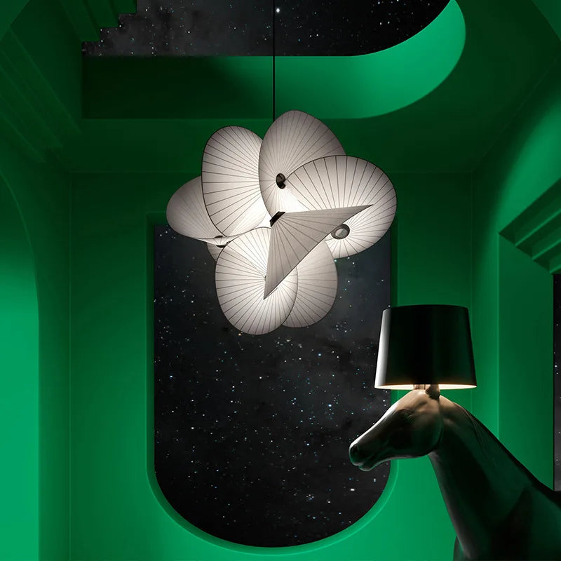 lustre design nordique avec abat-jour en tissu pour décoration maison - vue 3 sur 7