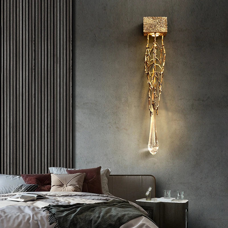 Postmodern créatif cuivre cristal applique allée fond mur cage d'escalier chevet salon applique échantillon applique murale LED lampe - vue 6 sur 8
