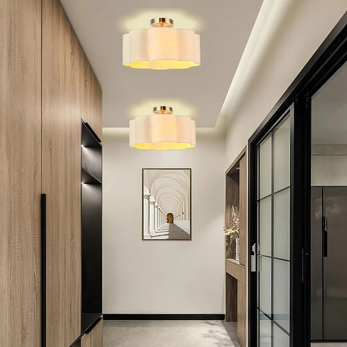 E27 pétale 3 lumières semi-encastré plafonnier tissu abat-jour pour chambre d'enfants chambre cuisine couloir entrée avec ampoule - vue 4 sur 9