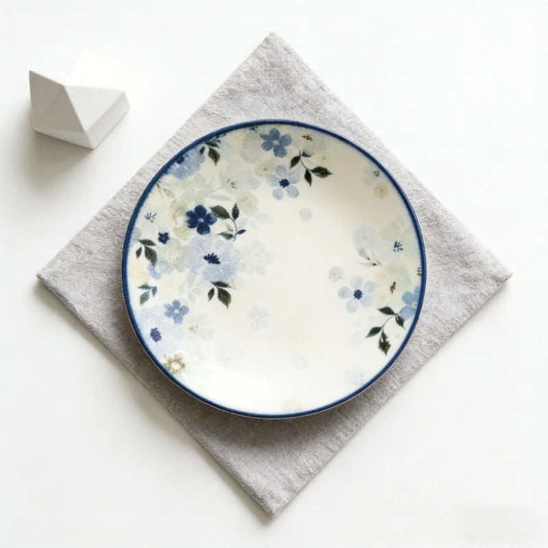 Assiettes ceramique emaillee motifs floraux style japonais quotidien - vue 2 sur 6