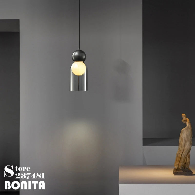 suspension en verre transparent avec tête en cuivre décorative - vue 5 sur 10