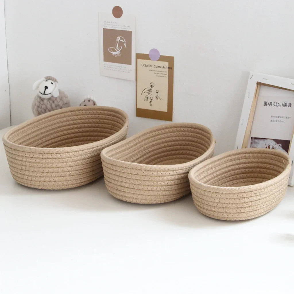 paniers de rangement en corde de coton tissés pour jouets et vêtements - vue 8 sur 9