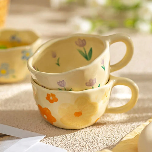 Mug ceramique artisanal floral forme irreguliere 300ml