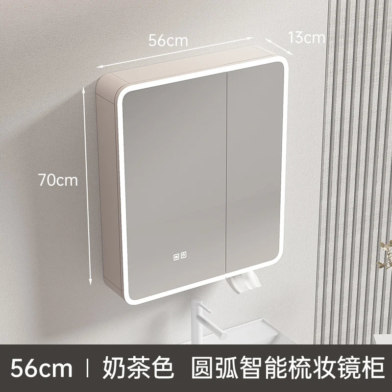 armoire circulaire en aluminium avec miroir éclairage intelligent et rangement - vue 28 sur 32