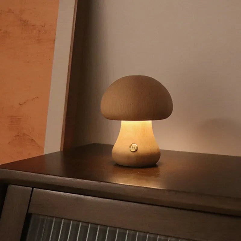 Lampe led champignon veilleuse en bois avec interrupteur tactile - vue 10 sur 11