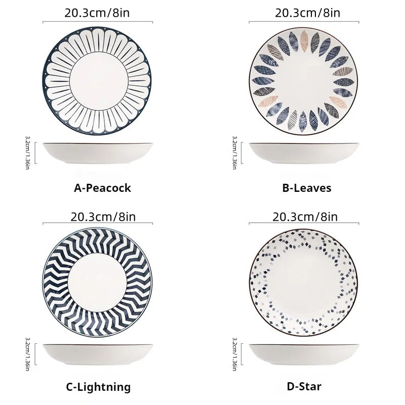 Ensemble 4 assiettes céramique minimalistes rayures 20 cm