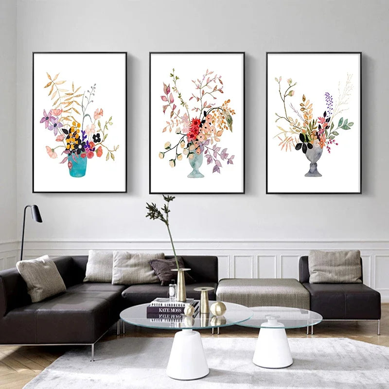 vase à fleurs aquarelle art mural nordique décoratif pour intérieur - vue 4 sur 7