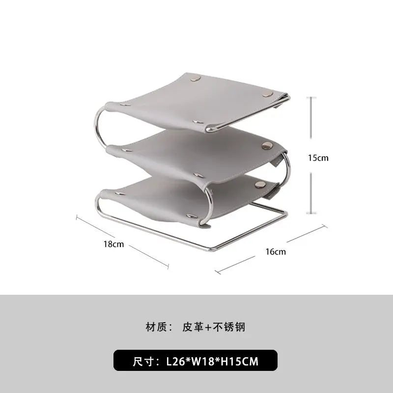 support de rangement multifonction en cuir et acier inoxydable - vue 13 sur 12