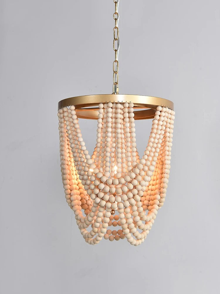 lustre rétro en perles de bois pour décoration intérieure - vue 3 sur 7