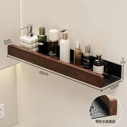 étagère murale en noyer pour rangement et porte-serviettes - vue 7 sur 10