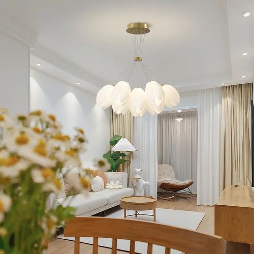 lustre moderne tulipe sandyha suspension led lampara soffitto - vue 5 sur 8