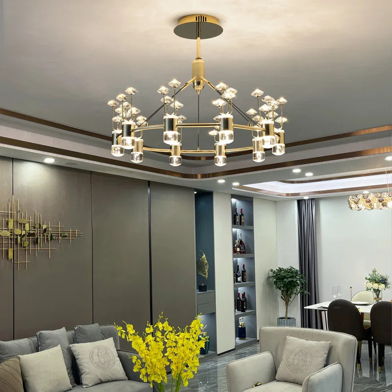 lustre long en cristal style européen avec branche simple en aluminium - vue 4 sur 12