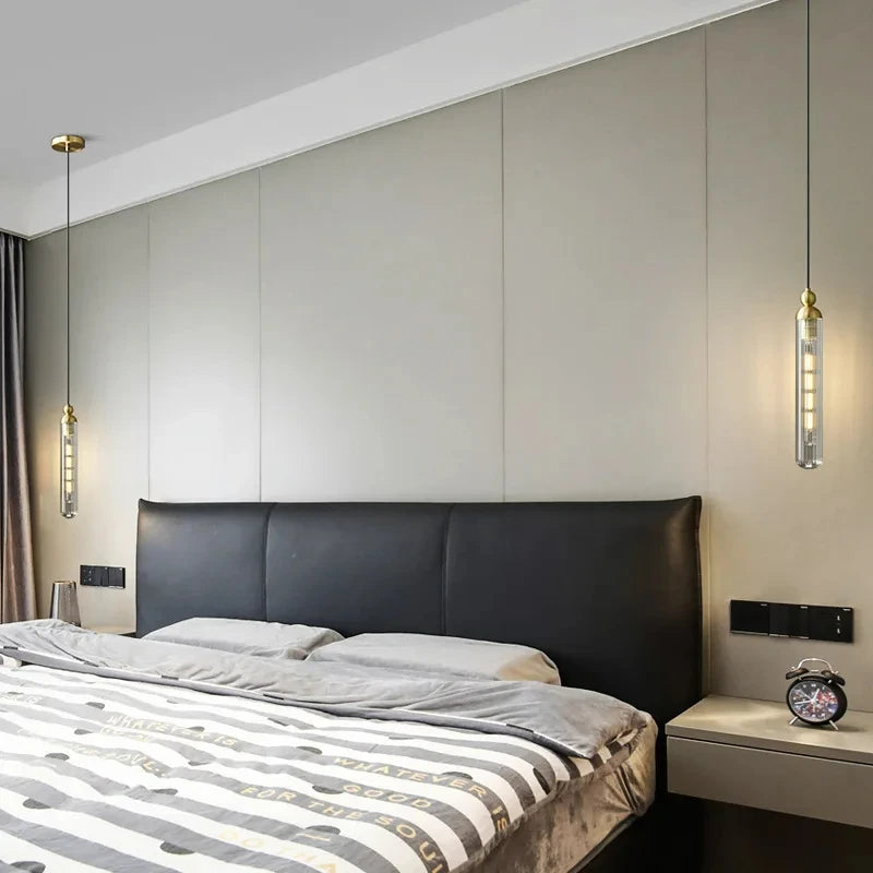 lustre nordique en verre transparent avec cordon réglable et ampoule en cuivre - vue 4 sur 8