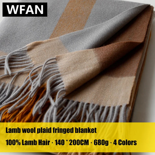 Plaid laine carreaux franges style jacquard salon - vue 4 sur 7