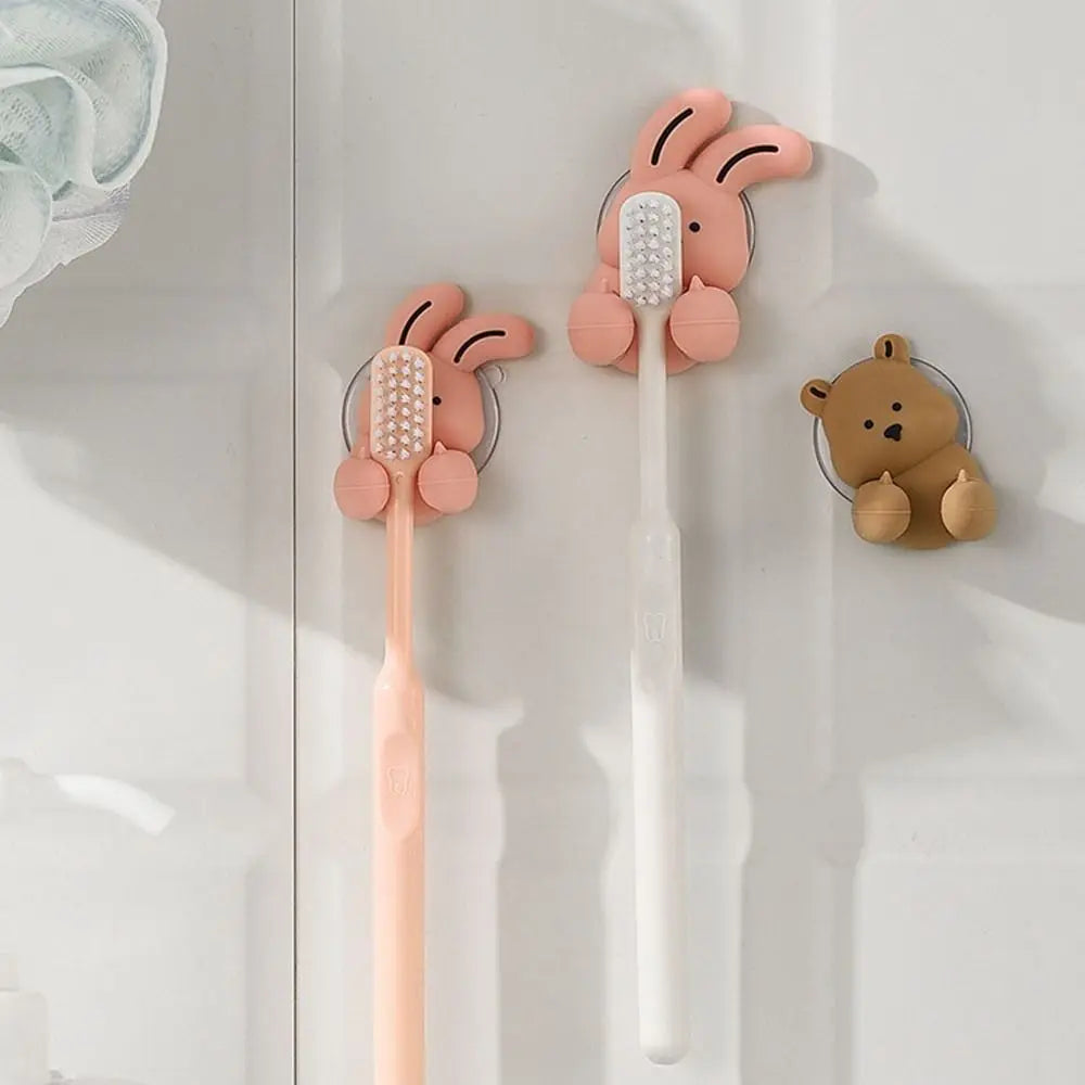porte-brosse à dents lapin en silicone avec ventouse et crochet rangement - vue 3 sur 8