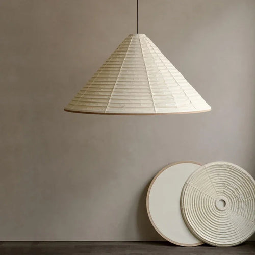 suspension japonaise wabi-sabi lampe en papier de riz design pliable - vue 2 sur 8
