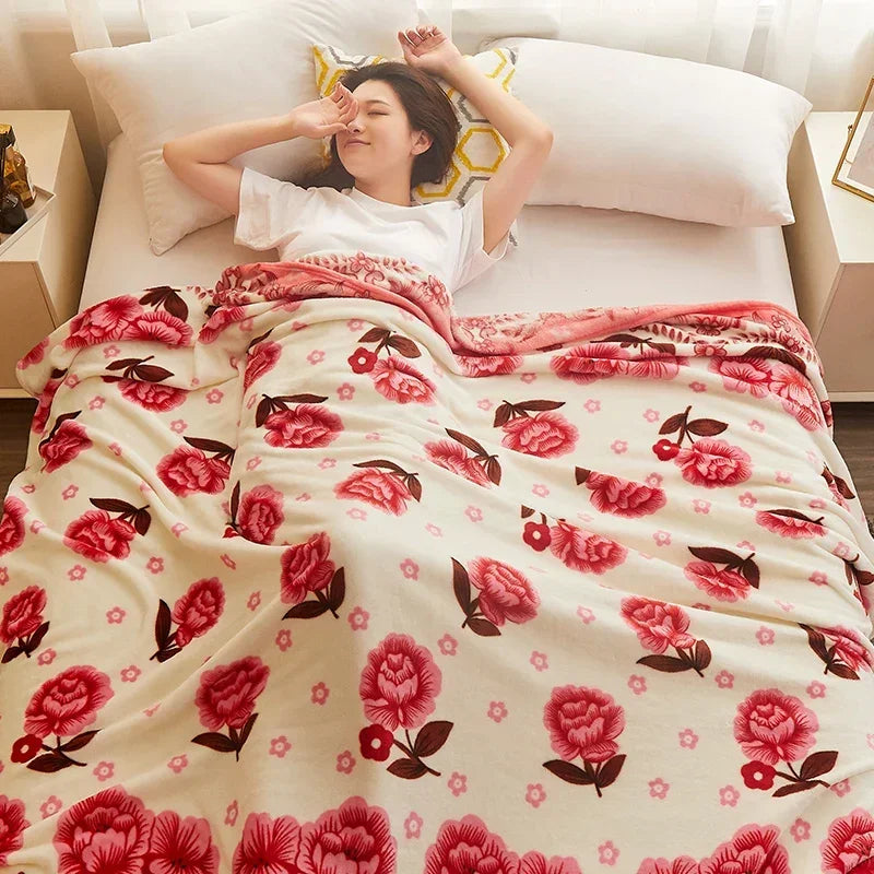 Plaid polaire doux à carreaux motif floral été - vue 5 sur 6