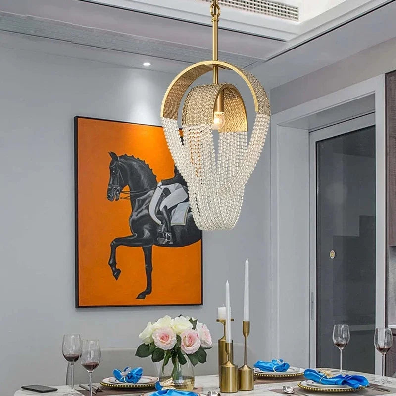 lustre à led avec pompons en cristal pour décoration intérieure - vue 4 sur 10