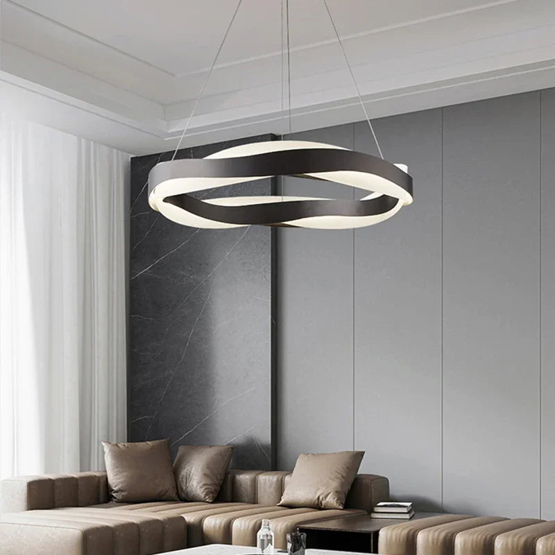 Lustres de cercle noir d'or de luxe décoration de la maison suspension pour salon Restaurant Hall lampes suspendues de plafond en acrylique - vue 5 sur 12