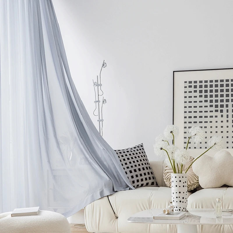 Rideau minimaliste translucide plissé isolant pour salon chambre - vue 5 sur 10