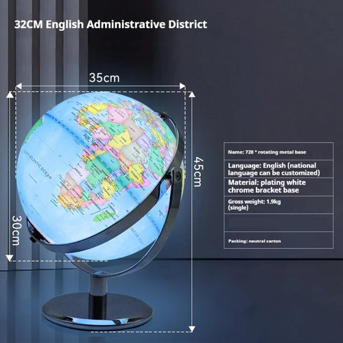 globe terrestre rotatif éducatif lumineux en anglais pour géographie - vue 17 sur 18