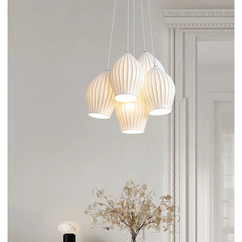 Lamp 3/5 Light Mid Century Pendant Lighting Kitchen Island White Ceramic Cluster Pendant Lights Small Milk Chandelier Vintage - vue 5 sur 10