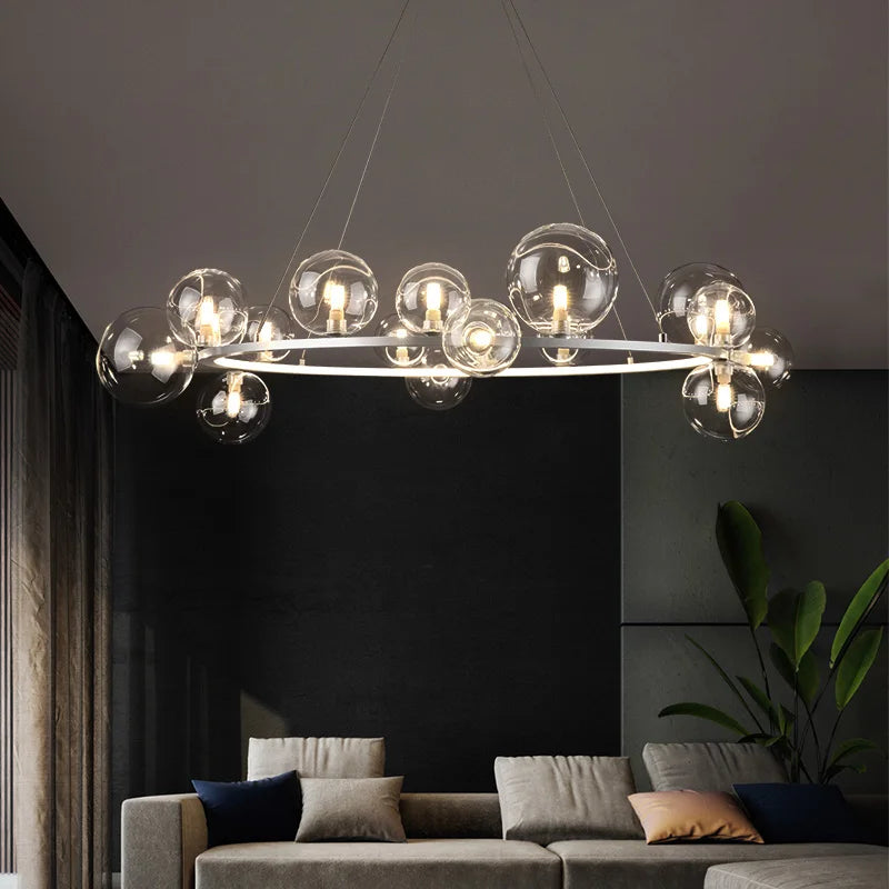 lustre en métal avec boule en verre pour décoration intérieure - vue 2 sur 25