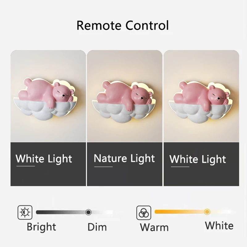 Ours polaire lumière dessin animé enfants appliques murales pour chevet télécommande gradation chambre lampe de nuit pour chambre d'enfant princesse - vue 7 sur 9