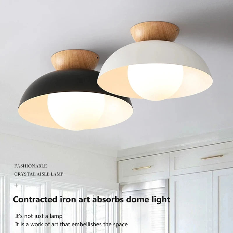 Suspension moderne à leds en bois avec abat-jour métal minimaliste